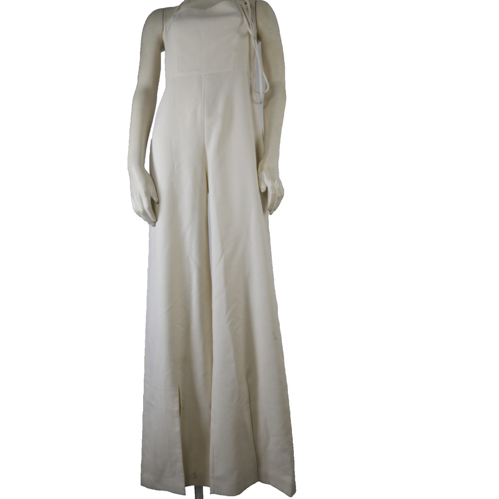 Alexis Jumpsuit Size S Ivory Cream Strapless Wide Flared Leg Minimalist Evening